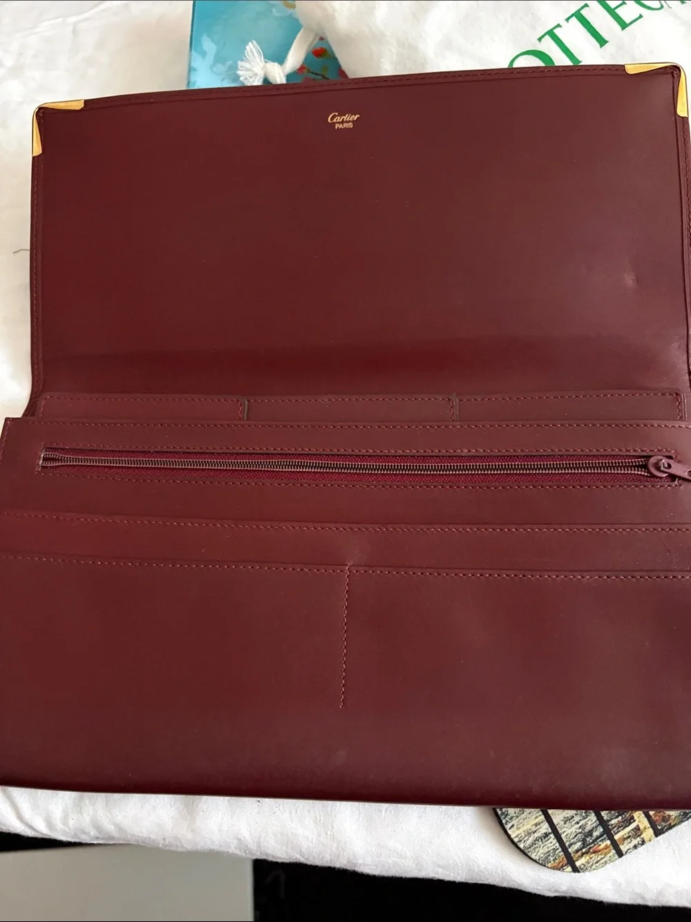 Cartier Burgundy Leather Clutch with Gold-Tone Corners